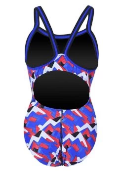 Dolfin Girls XtraSleek Eco Denali DBX Back Swimsuit - Red / White / Blue -Leisure Swimwear Paradise 124dbx 598 back
