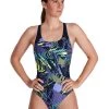 Speedo Placement Powerback Swimsuit - Navy/ Ultraviolet/ Yellow/ Adriatic