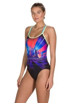 Speedo Neon Fan Placement Double Crossback Swimsuit- Black/ Aquasplash/ Red -Leisure Swimwear Paradise 8 10626d279 b 1