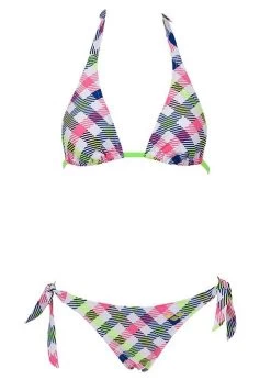 Arena Womens Checks Triangle Swim Bikini White / Multi-Coloured