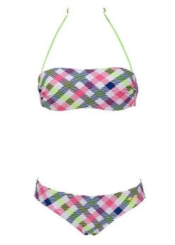 Arena Womens Checks Bandeau Swim Bikini White/Multi-coloured