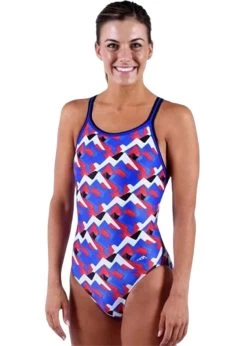 Dolfin Girls XtraSleek Eco Denali DBX Back Swimsuit - Red / White / Blue -Leisure Swimwear Paradise dolfin 23 1 2