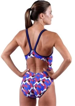 Dolfin Girls XtraSleek Eco Denali DBX Back Swimsuit - Red / White / Blue -Leisure Swimwear Paradise dolfin 24 1 2