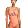Adidas 3 Bar Logo Print Swimsuit - Peach/Black 2 Adidas 3 Bar Logo Print Swimsuit - Peach/Black -Leisure Swimwear Paradise hz4248