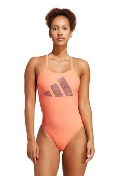 Adidas 3 Bar Logo Print Swimsuit - Peach/Black