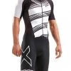 2XU Men's Compression Full Zip Sleeved Trisuit - Black / White -Leisure Swimwear Paradise mt5516d blk wht