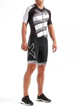 2XU Men's Compression Full Zip Sleeved Trisuit - Black / White -Leisure Swimwear Paradise mt5516d blk bwl 00
