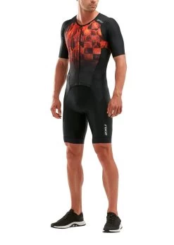 2XU Men's Perform Full Zip Sleeved Trisuit - Black/Flame Ombre