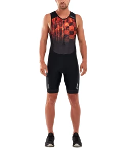2XU Men's Perform Front Zip Trisuit - Black/Flame Ombre