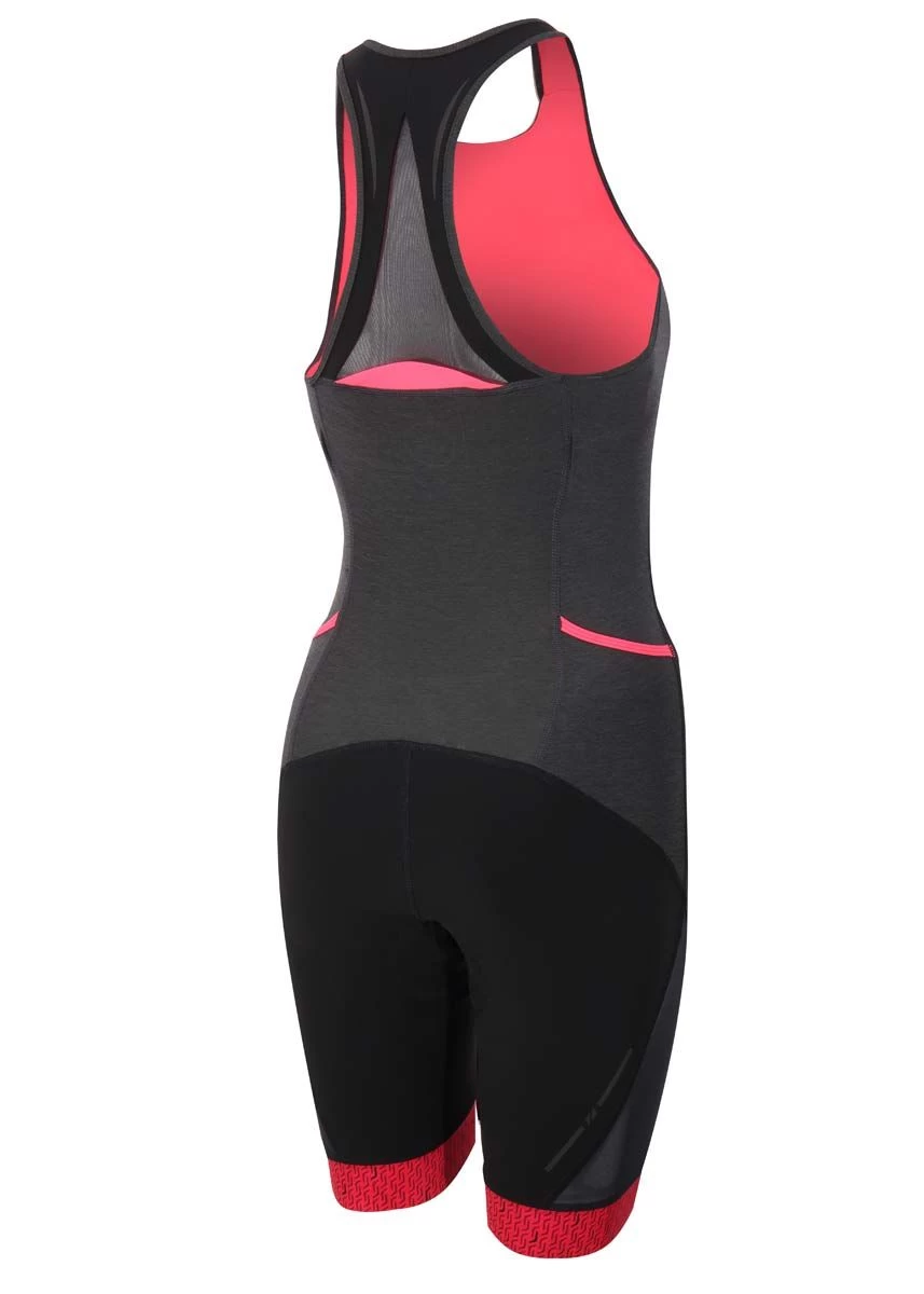 Zone3 Women's Performance Culture Tri Suit - Marl Grey / Black / Coral 4 Zone3 Women's Performance Culture Tri Suit - Marl Grey / Black / Coral - Image 2