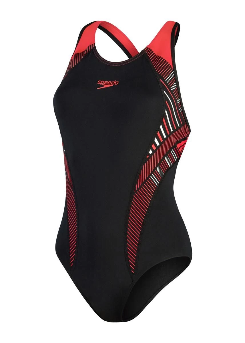 Speedo Placement Laneback Swimsuit - Black/ Fed Red/ White 7 Speedo Placement Laneback Swimsuit - Black/ Fed Red/ White - Image 5