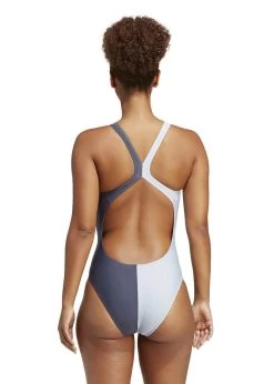 Adidas 3 Bars Colourblock Swimsuit - Sky Blue/Navy