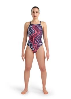 Arena Marbled Lightdrop Back Swimsuit - Navy/Red/Multi