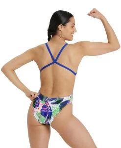 Arena Crazy Cross Back Swimsuit - Neon Blue/ Multi