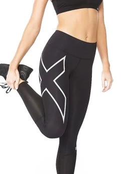 2XU Women's Aero Vent Mid-Rise Compression Tights - Black/ Silver Reflective
