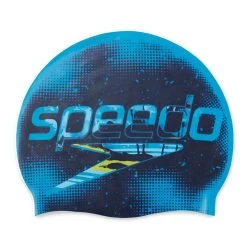 Speedo Junior Reversible Slogan Silicone Cap - Pool/ Vital Blue/ Empire Yellow/ Nautical Navy