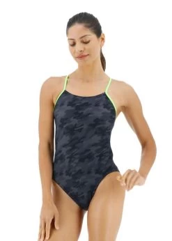 TYR Blackout Camo Cutout Fit Swimsuit - Black/ Green