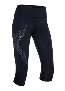 2XU Women's Mid-Rise Compression 3/4 Tights - Black/ Dotted Reflective Logo