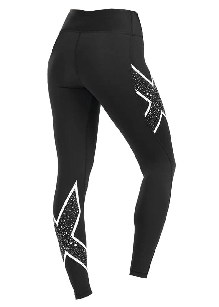 2XU Women's Bonded Mid-Rise Tights - Black/Galaxy White 4 2XU Women's Bonded Mid-Rise Tights - Black/Galaxy White - Image 2