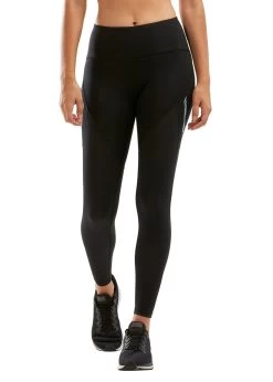 2XU Women's Mid- Rise Run Dash Line Tights - Black/Bluejay Reflective
