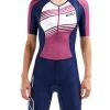 2XU Women's Compression Sleeved Trisuit - Navy/Very Berry Lines -Leisure Swimwear Paradise wt5521d nvy vbl