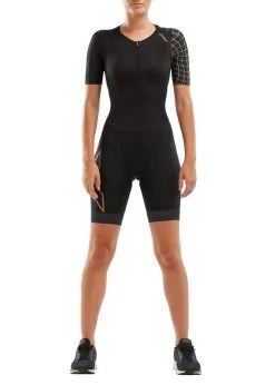 2XU Women's Compression Sleeved Trisuit - Black/Gold -Leisure Swimwear Paradise wt5521d blk gld 00