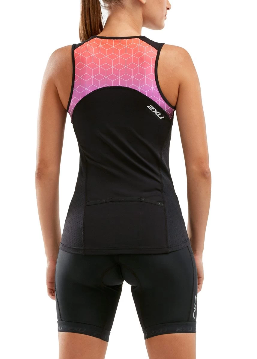 2XU Women's Active Tri Singlet - Black/Sunset Ombre 4 2XU Women's Active Tri Singlet - Black/Sunset Ombre - Image 2