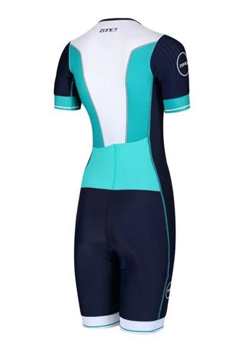 Zone3 Women's Lava Long Distance Full Zip Short Sleeve Tri Suit - Navy / White / Teal 4 Zone3 Women's Lava Long Distance Full Zip Short Sleeve Tri Suit - Navy / White / Teal - Image 2