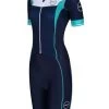 Zone3 Women's Lava Long Distance Full Zip Short Sleeve Tri Suit - Navy / White / Teal -Leisure Swimwear Paradise zone3 tri suit front