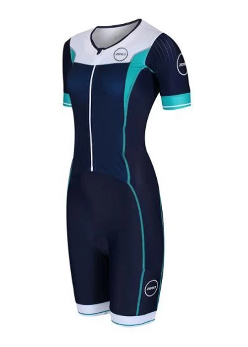 Zone3 Women's Lava Long Distance Full Zip Short Sleeve Tri Suit - Navy / White / Teal 3 Zone3 Women's Lava Long Distance Full Zip Short Sleeve Tri Suit - Navy / White / Teal